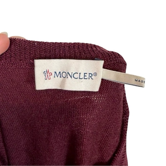 MONCLER Maglione Tricot Girocollo Logo Patch 100% Wool Jumper Sweater Burgundy - Picture 8 of 16